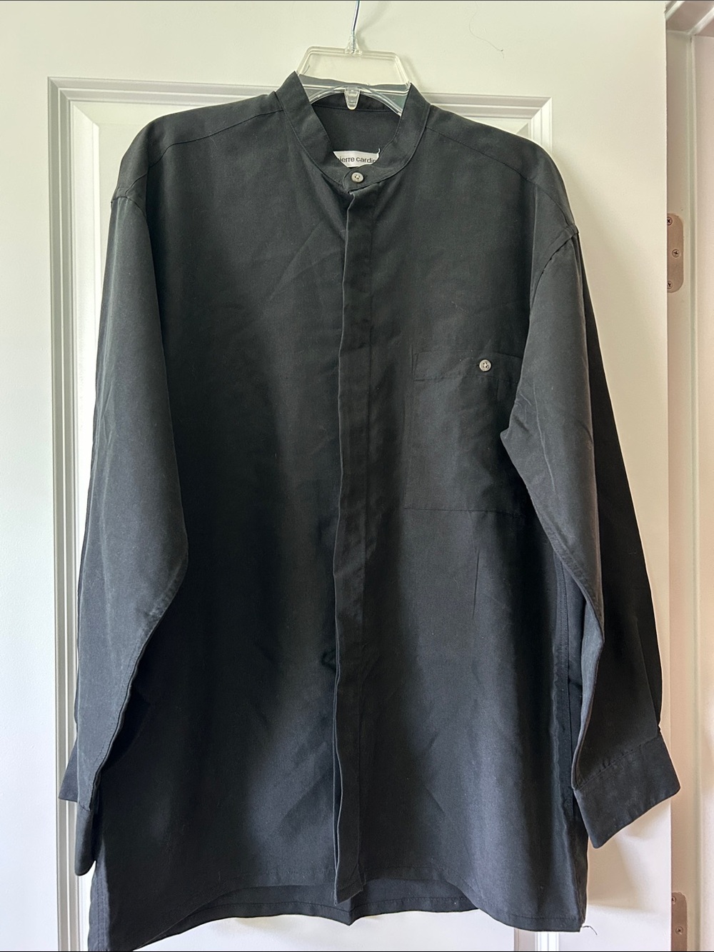 Pierre Cardin Black Lightweight Mandarin-Collar Shirt